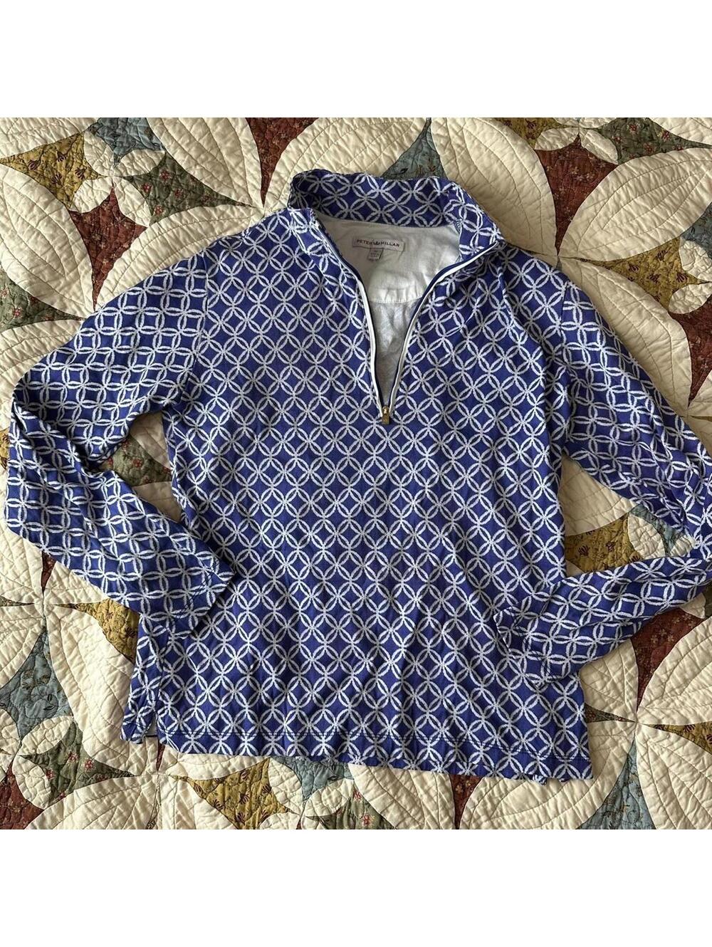 Peter Millar womens printed pattern quarter zip purple golf cotton size M